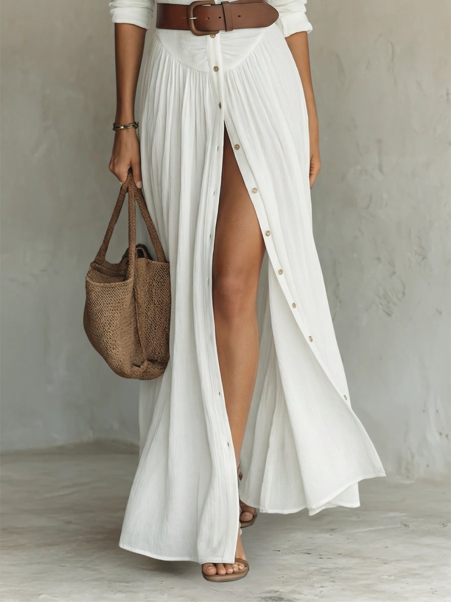 Hanne | Women's Button Front Belted Long Sleeve Maxi Shirt Dress Gown for Evening