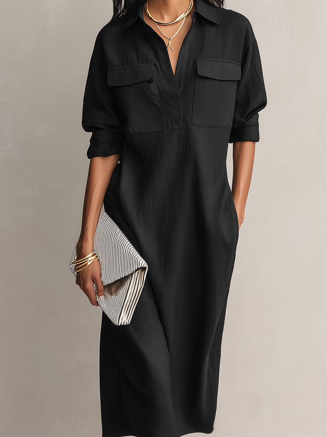 Yara | Women's Collared V Neck Linen Shirt Dress with Cotton Elegant