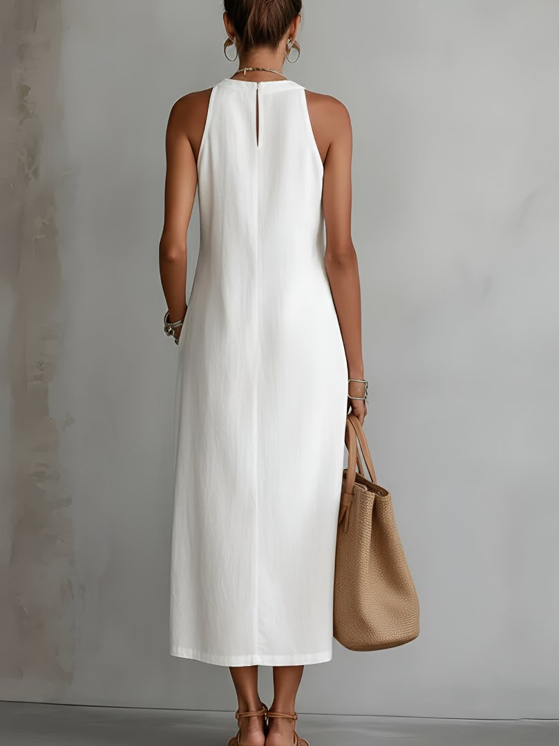 Roos | Women's Embroidered Sleeveless Round Neck Midi Dress Gown for Evening