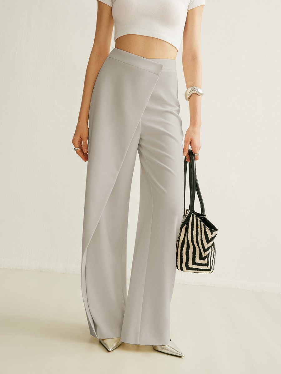 Noor | Women's High Waist Asymmetric Wrap Wide Leg Trousers for Office