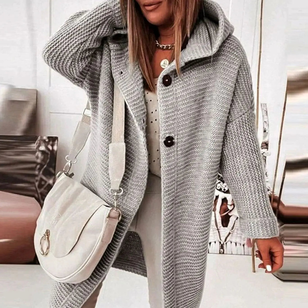 Isla | Women's Longline Hooded Cardigan Knit Sweater with Cozy for Layering