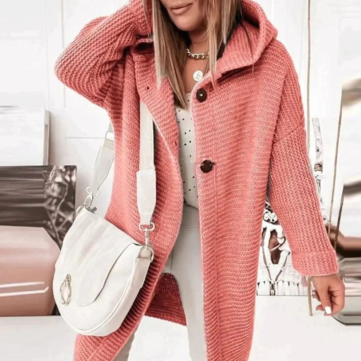 Isla | Women's Longline Hooded Cardigan Knit Sweater with Cozy for Layering