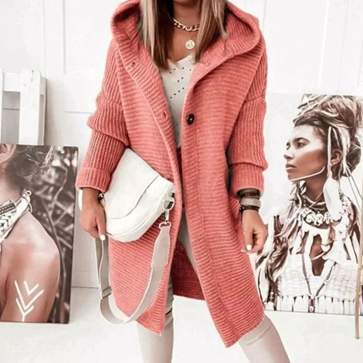 Isla | Women's Longline Hooded Cardigan Knit Sweater with Cozy for Layering
