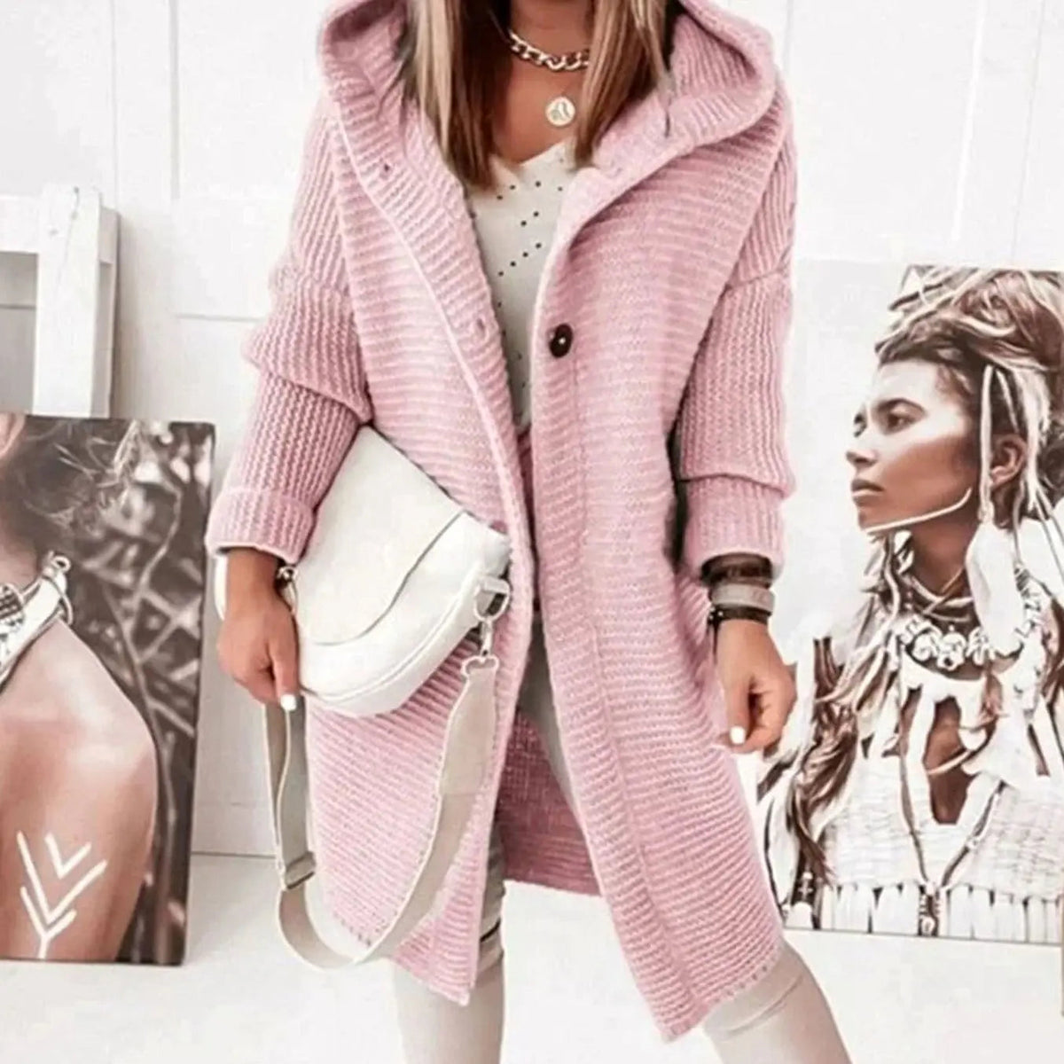 Isla | Women's Longline Hooded Cardigan Knit Sweater with Cozy for Layering