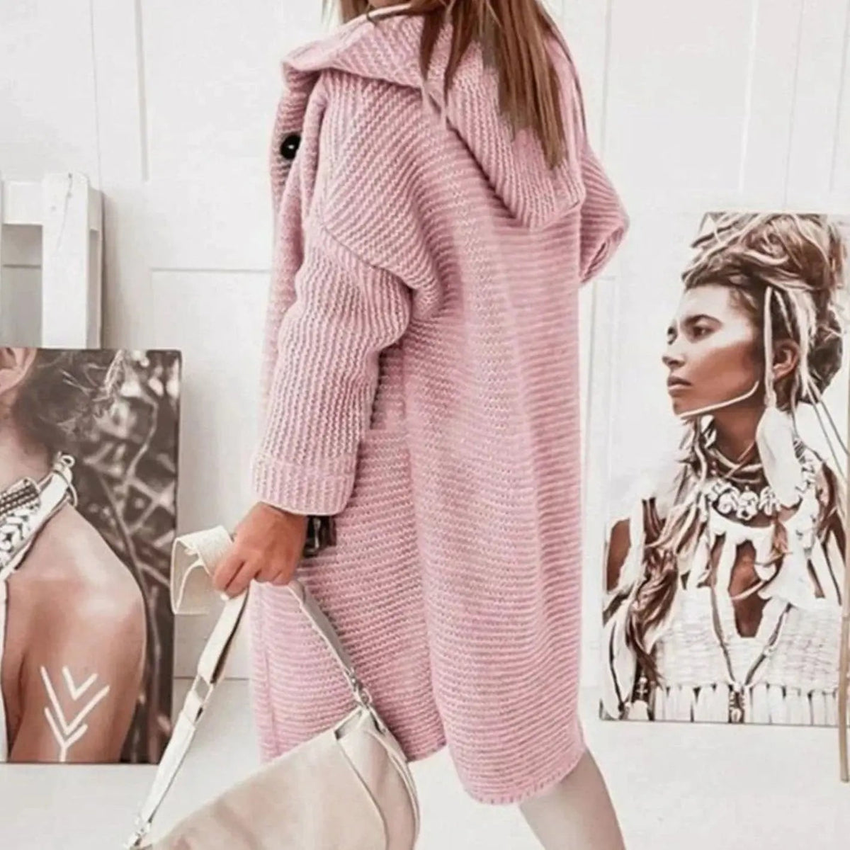 Isla | Women's Longline Hooded Cardigan Knit Sweater with Cozy for Layering