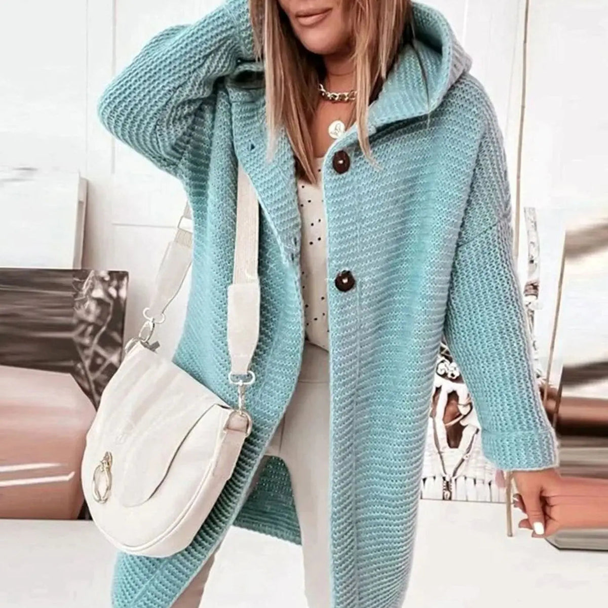 Isla | Women's Longline Hooded Cardigan Knit Sweater with Cozy for Layering