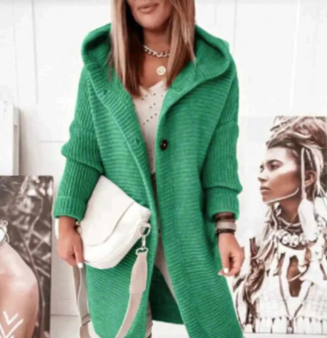 Isla | Women's Longline Hooded Cardigan Knit Sweater with Cozy for Layering