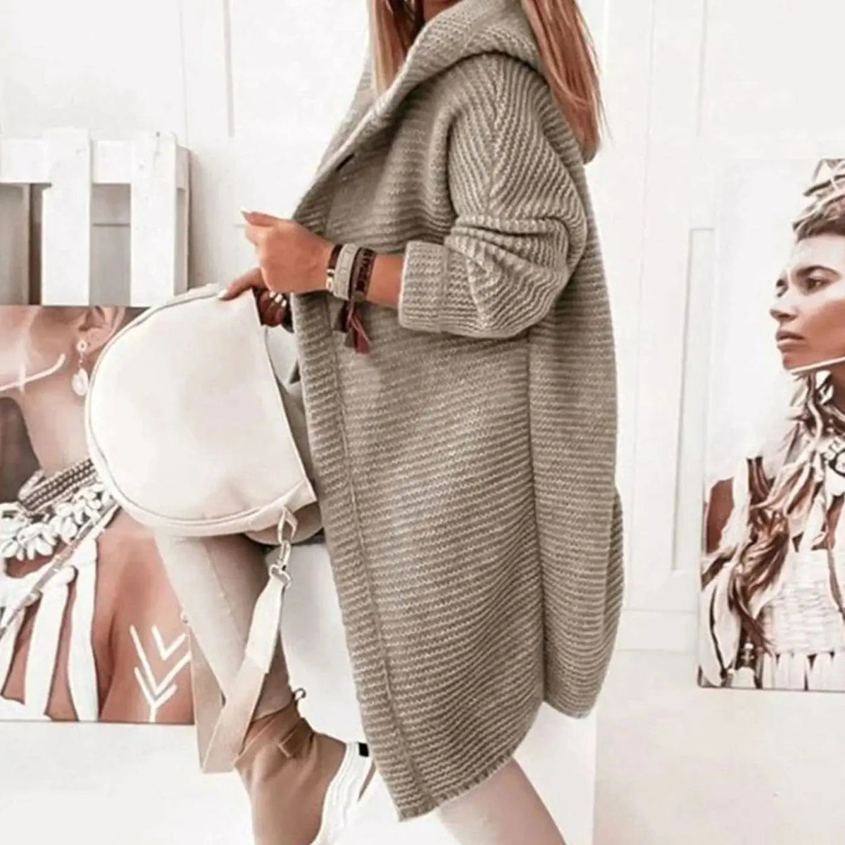 Isla | Women's Longline Hooded Cardigan Knit Sweater with Cozy for Layering