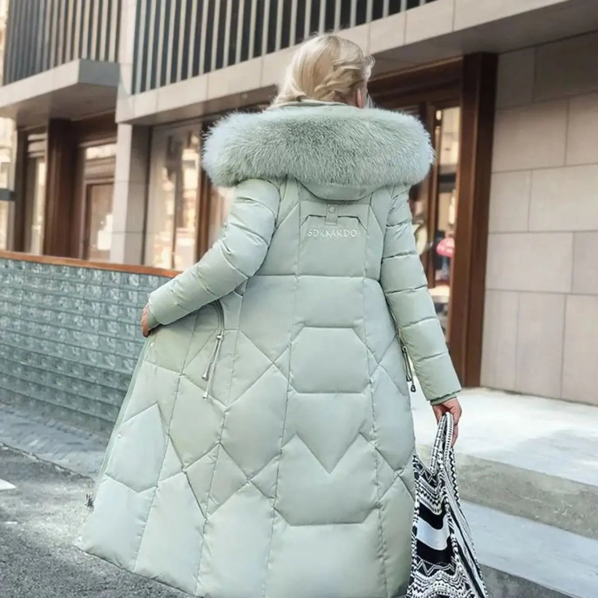 Lily | Women's Long Hooded Faux Fur Trim Quilted Coat with Longline for Winter