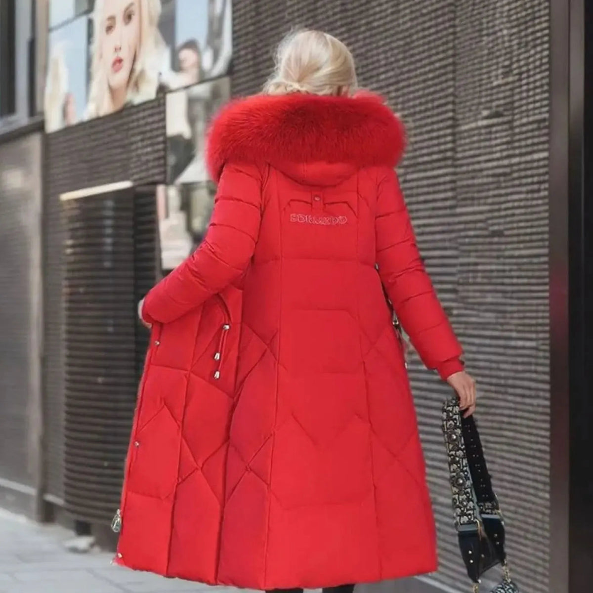 Lily | Women's Long Hooded Faux Fur Trim Quilted Coat with Longline for Winter