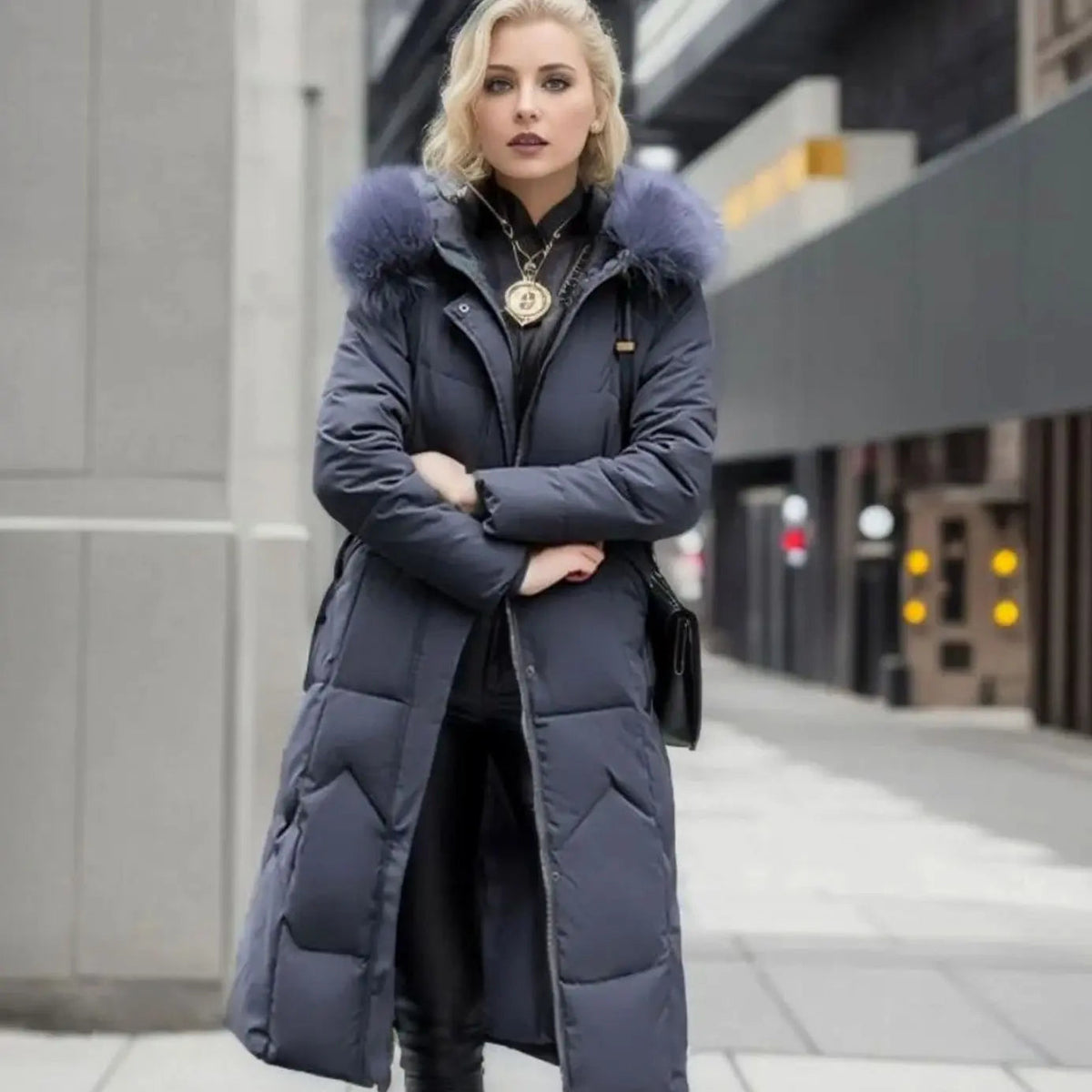 Lily | Women's Long Hooded Faux Fur Trim Quilted Coat with Longline for Winter