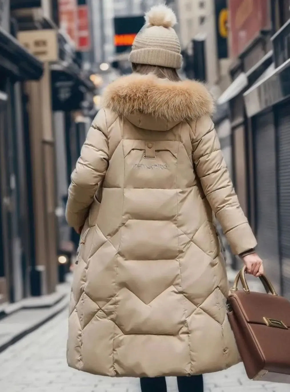Lily | Women's Long Hooded Faux Fur Trim Quilted Coat with Longline for Winter
