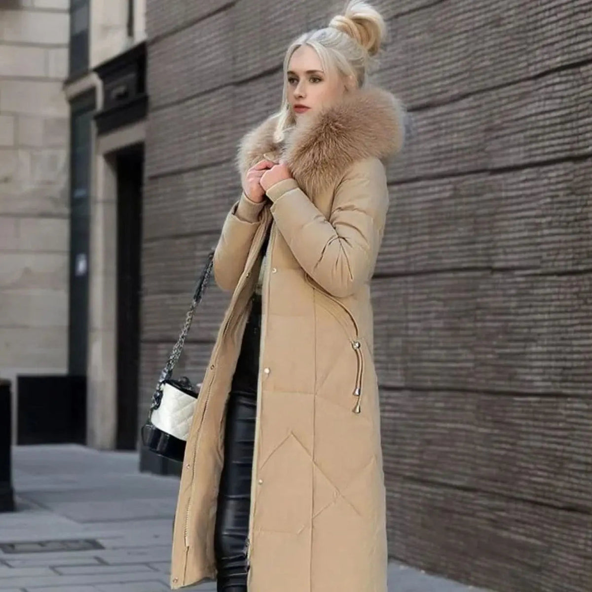 Lily | Women's Long Hooded Faux Fur Trim Quilted Coat with Longline for Winter