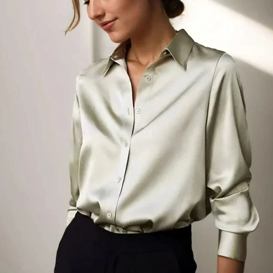 Florence | Women's Long Sleeve Button Down Satin Blouses with Silk for Evening