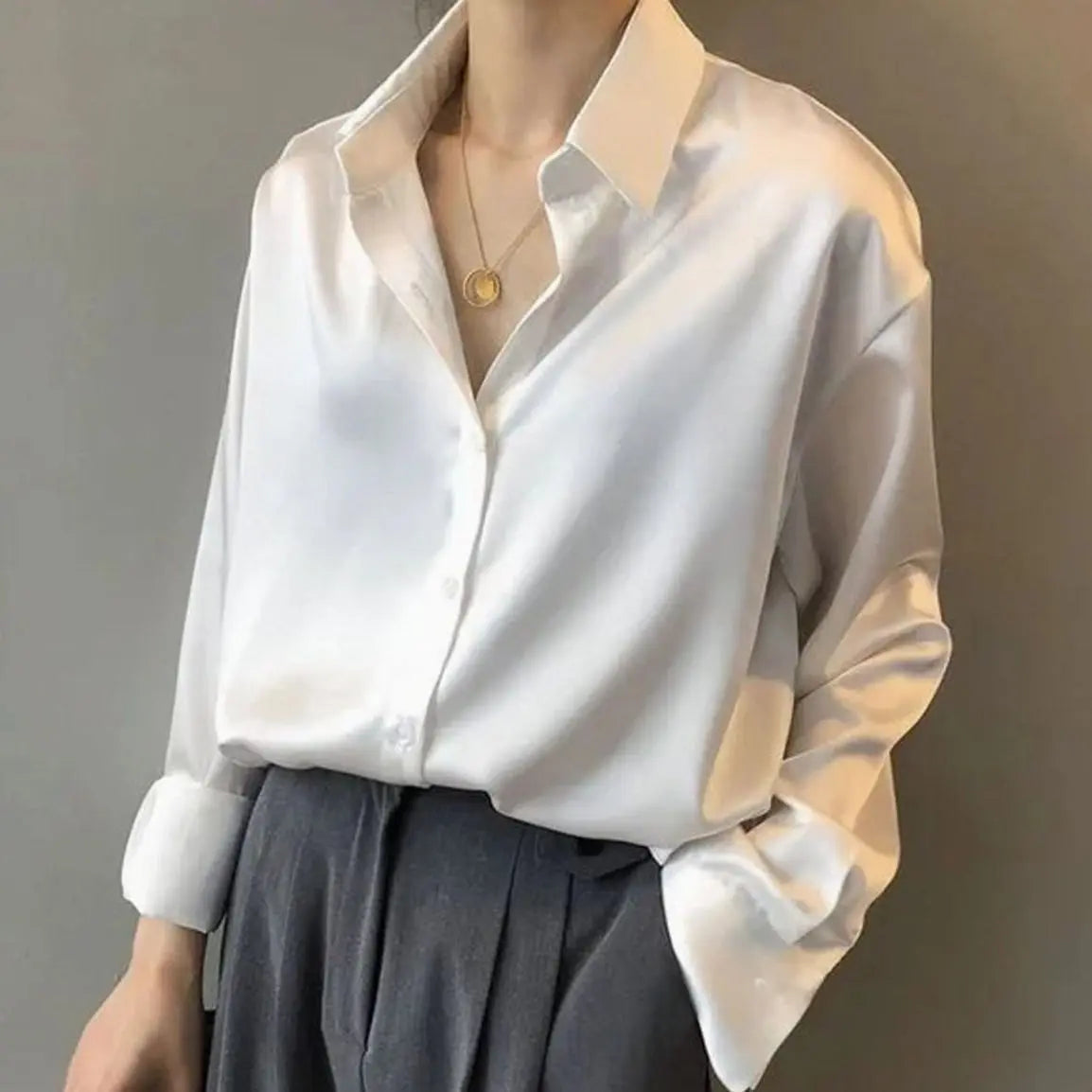 Florence | Women's Long Sleeve Button Down Satin Blouses with Silk for Evening