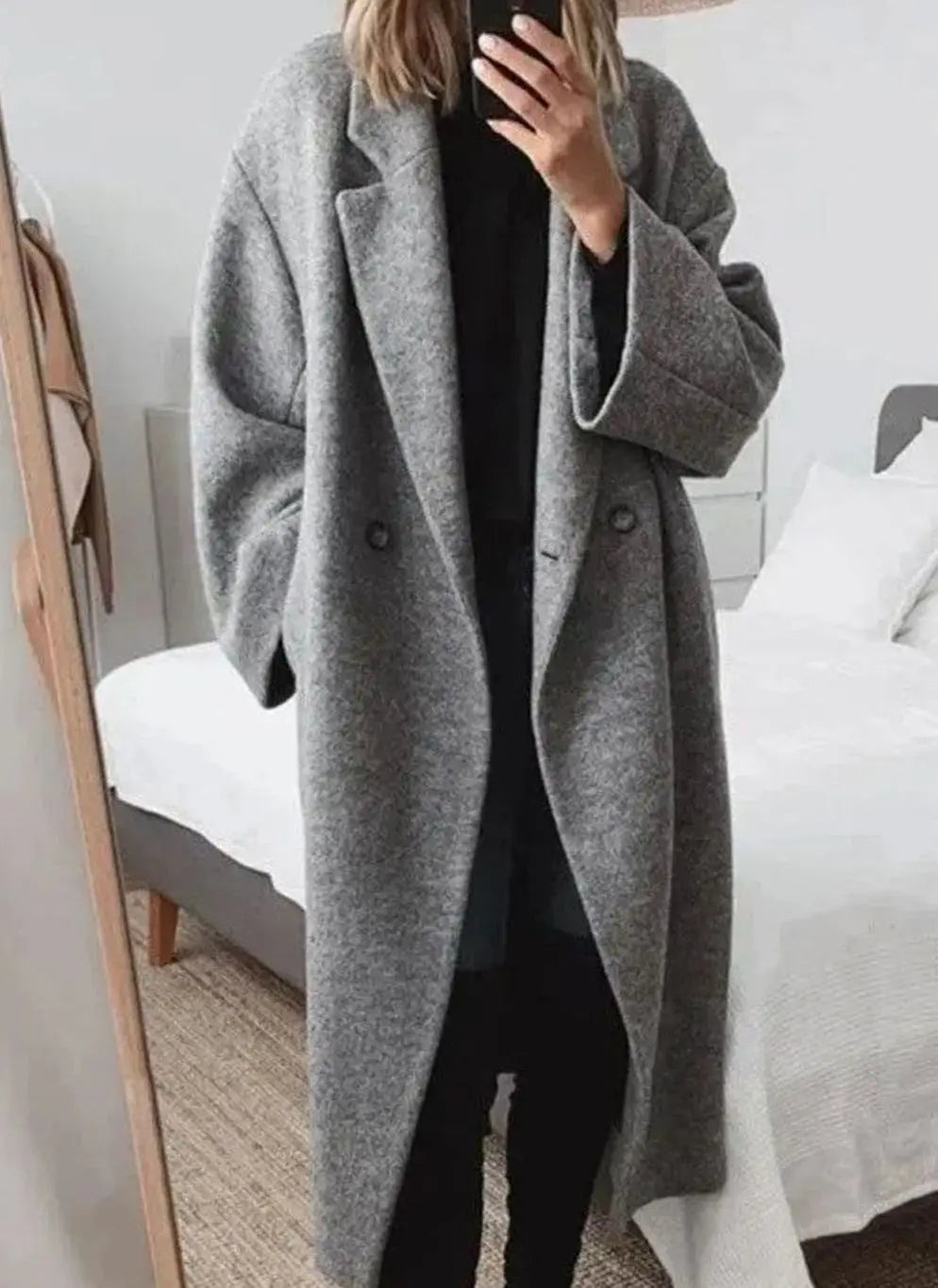 Ava | Women's Oversized Double Breasted Button Down Coat with Longline Wool for Winter