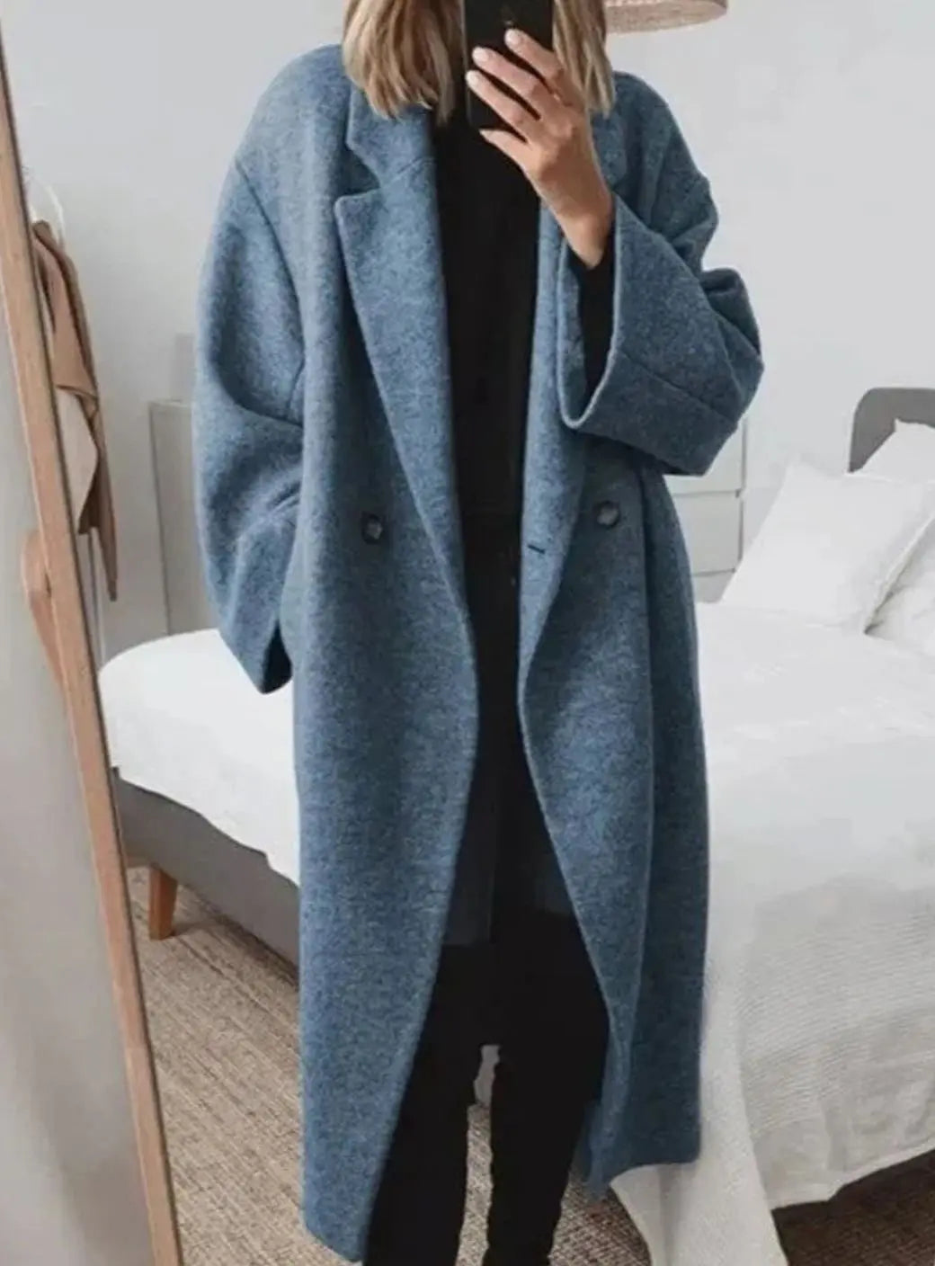 Ava | Women's Oversized Double Breasted Button Down Coat with Longline Wool for Winter