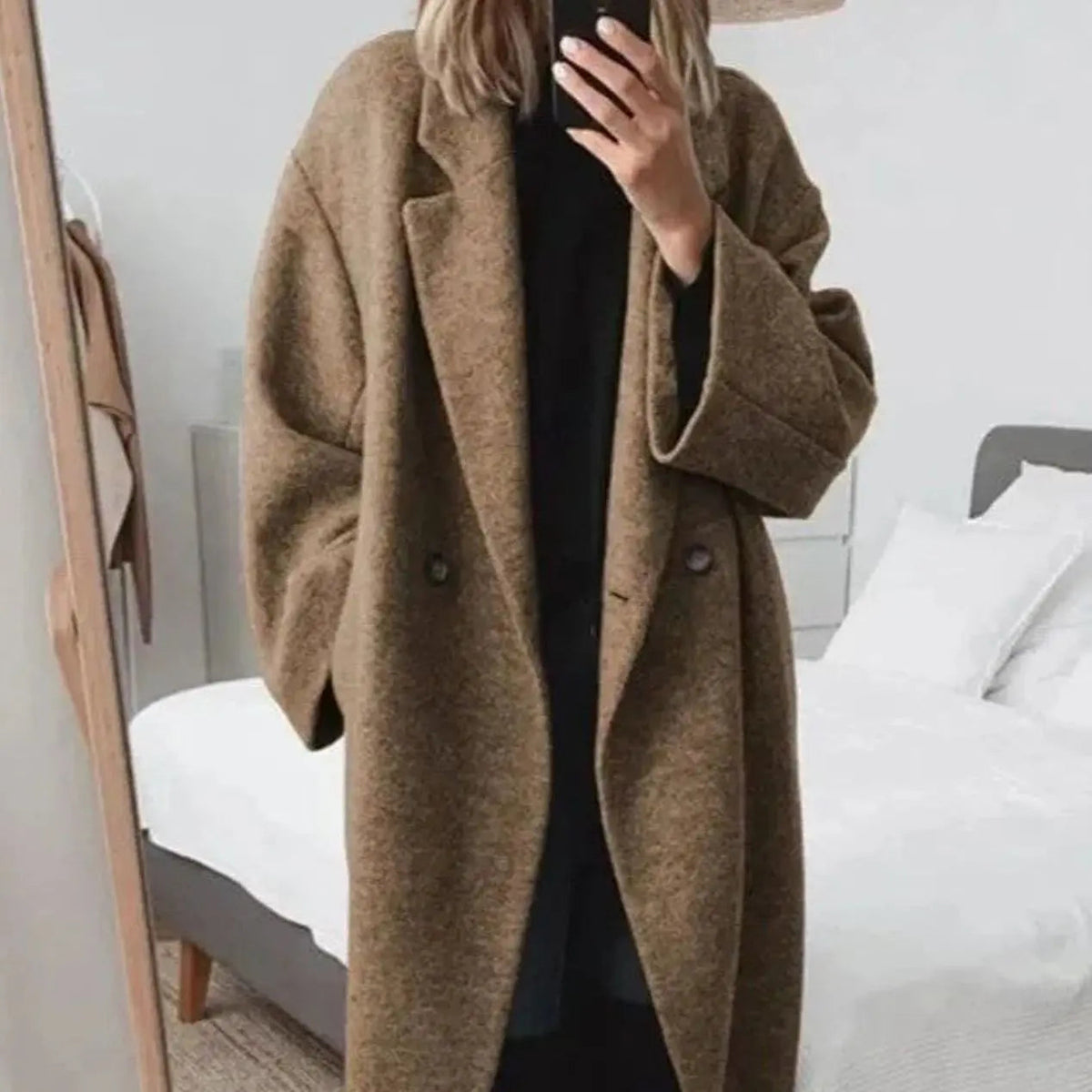 Ava | Women's Oversized Double Breasted Button Down Coat with Longline Wool for Winter