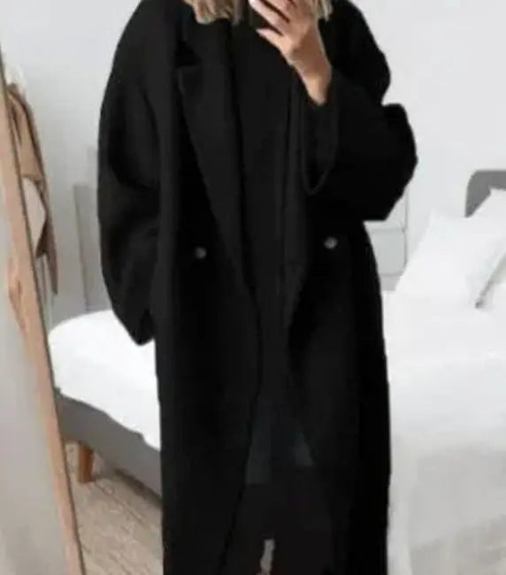 Ava | Women's Oversized Double Breasted Button Down Coat with Longline Wool for Winter