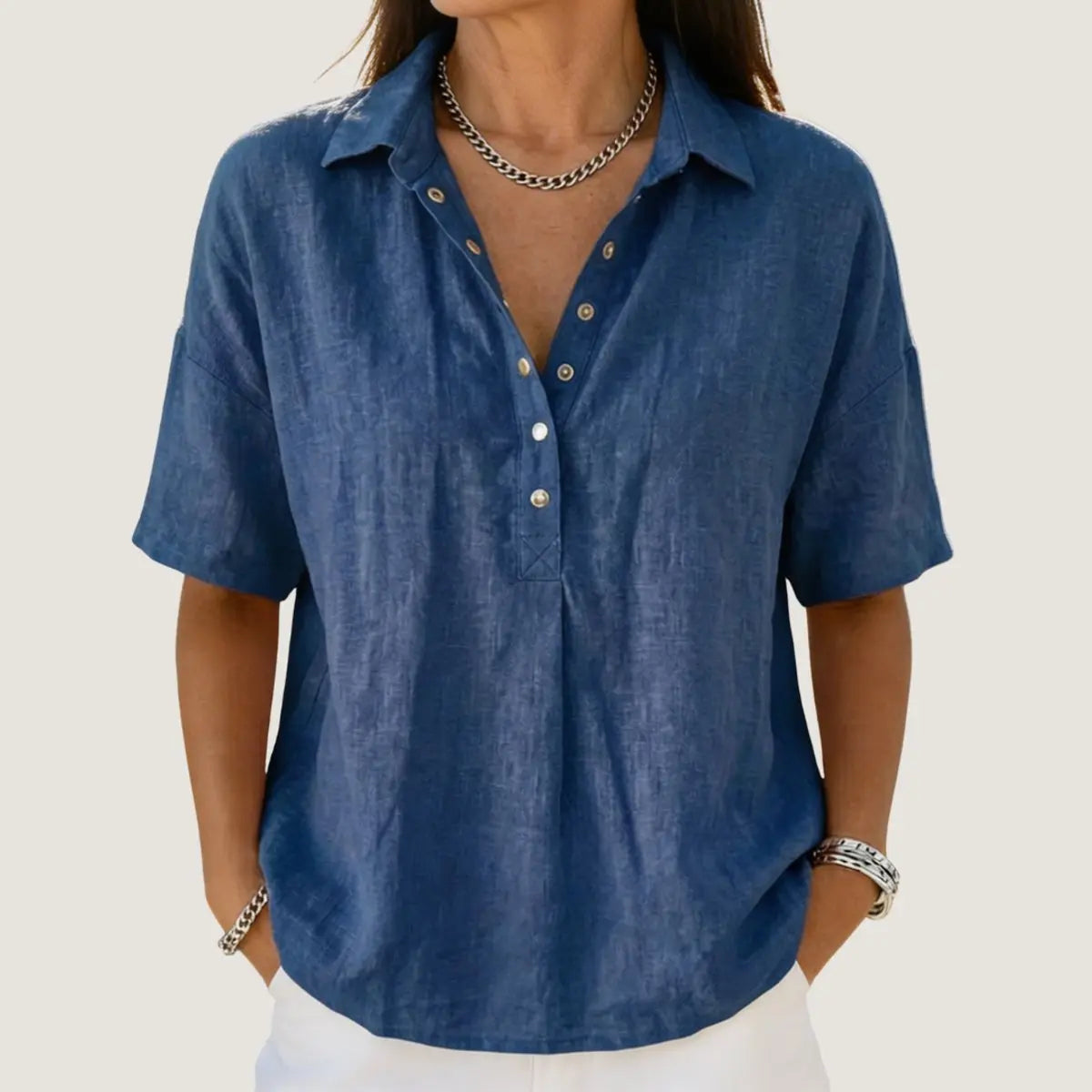 Femke | Women's Short Sleeve Collared Linen Shirt with Casual for Office