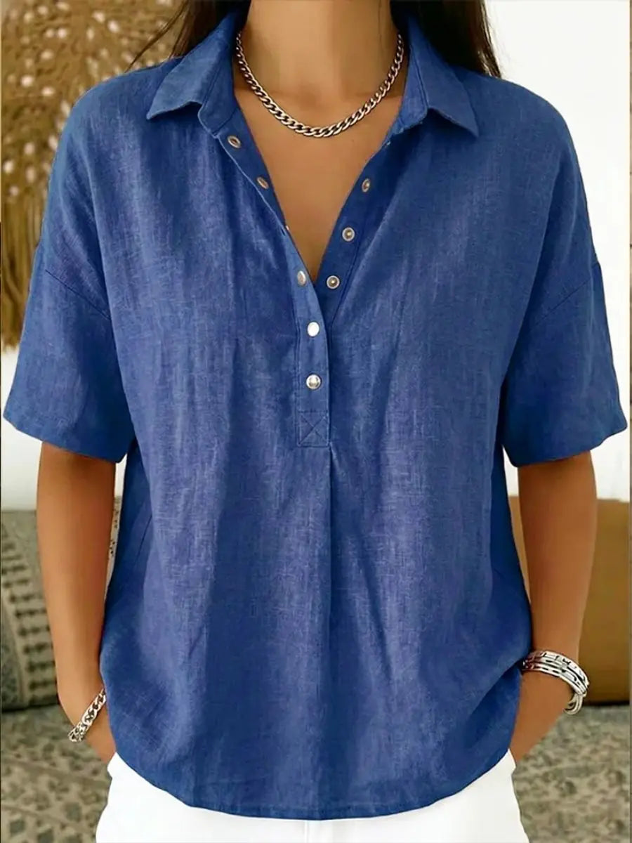 Femke | Women's Short Sleeve Collared Linen Shirt with Casual for Office