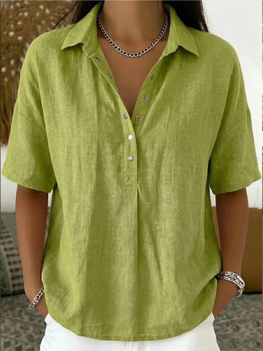 Femke | Women's Short Sleeve Collared Linen Shirt with Casual for Office
