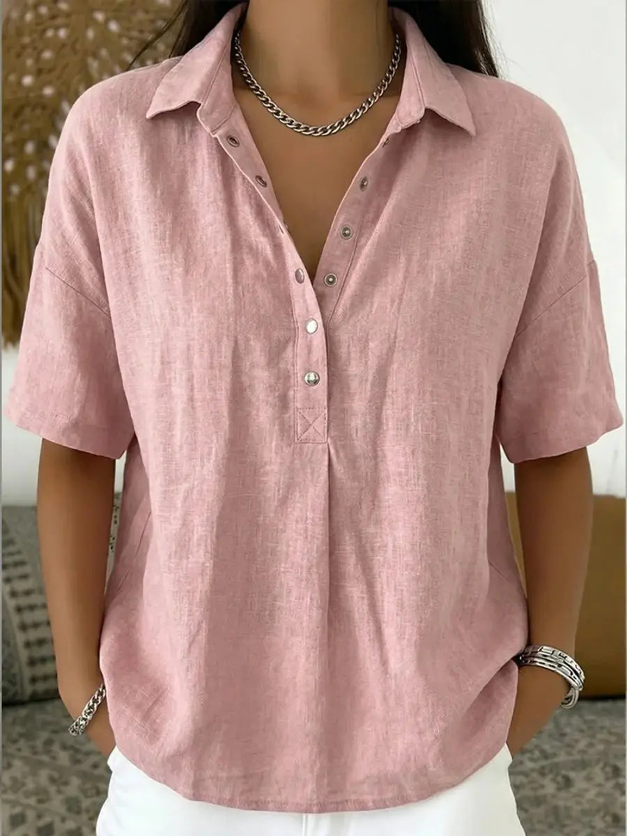 Femke | Women's Short Sleeve Collared Linen Shirt with Casual for Office