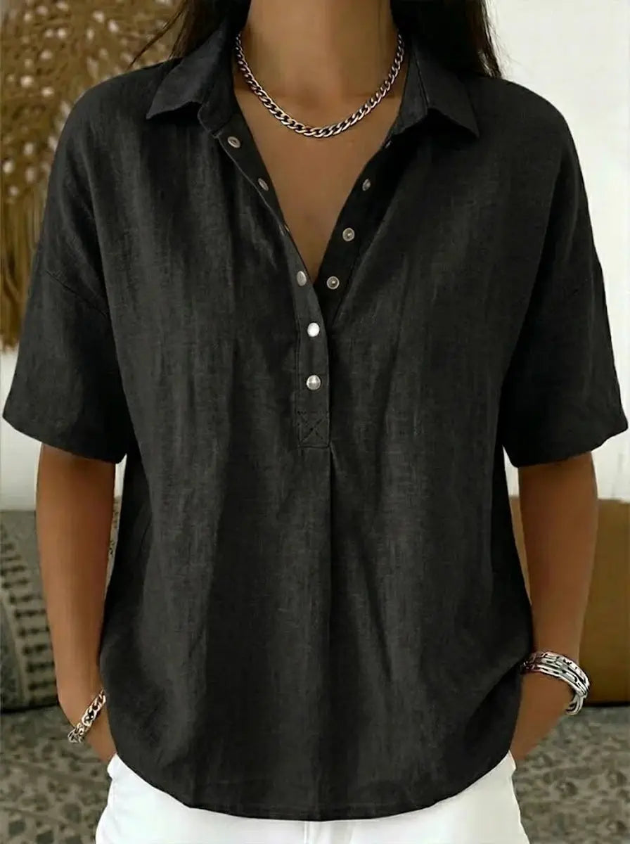 Femke | Women's Short Sleeve Collared Linen Shirt with Casual for Office