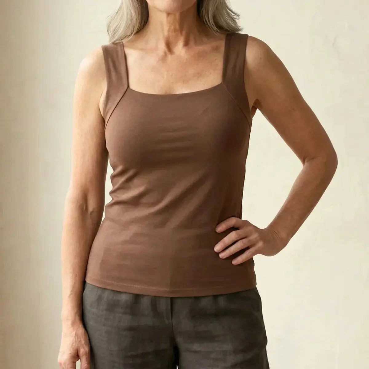 Willow | Women's Square Neck Built In Bra Sleeveless Vest Top with Linen for Evening