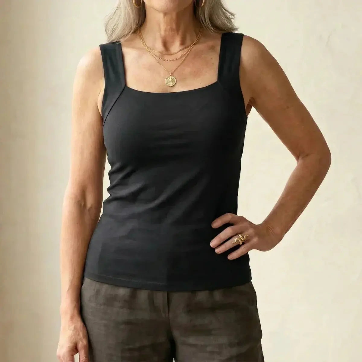 Willow | Women's Square Neck Built In Bra Sleeveless Vest Top with Linen for Evening