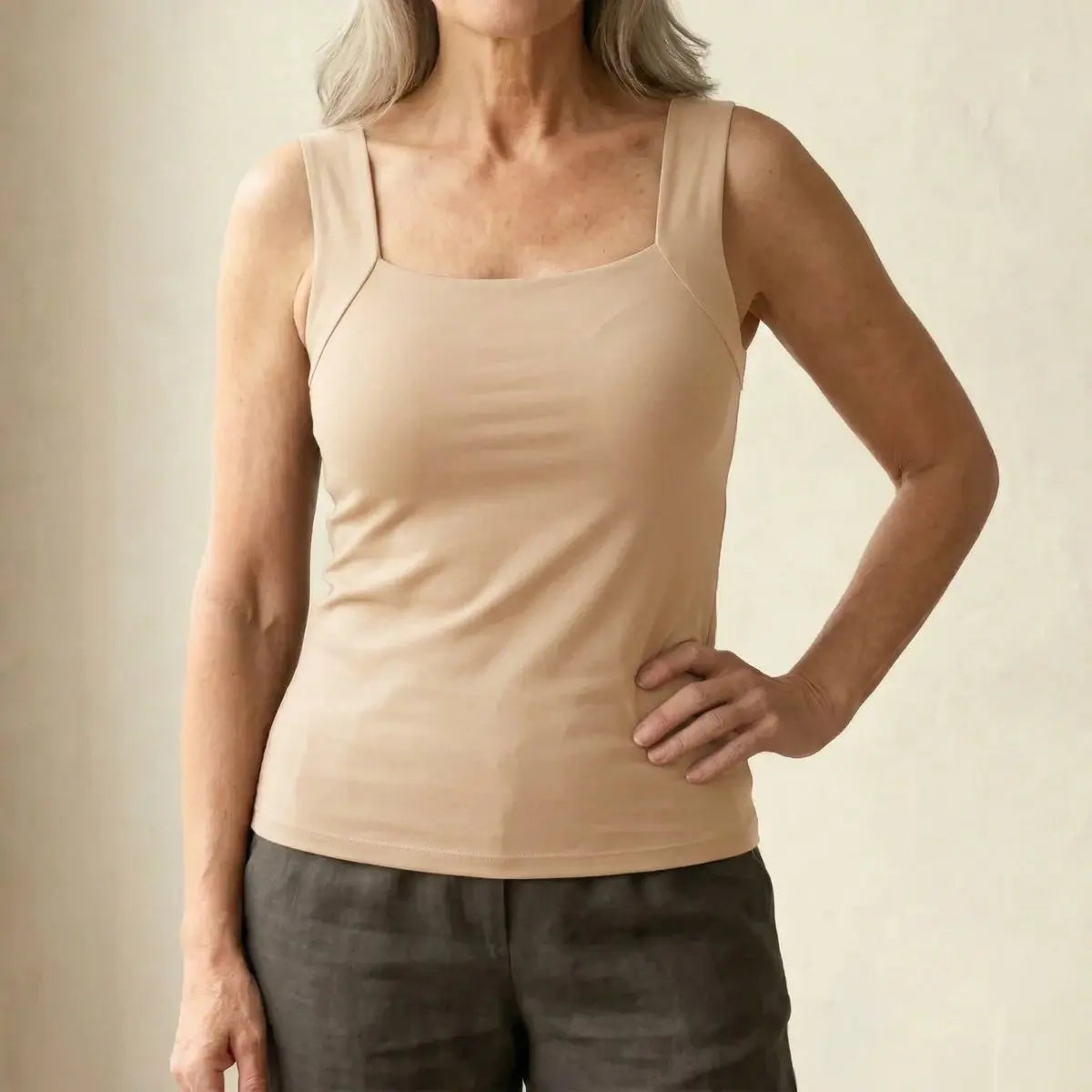 Willow | Women's Square Neck Built In Bra Sleeveless Vest Top with Linen for Evening