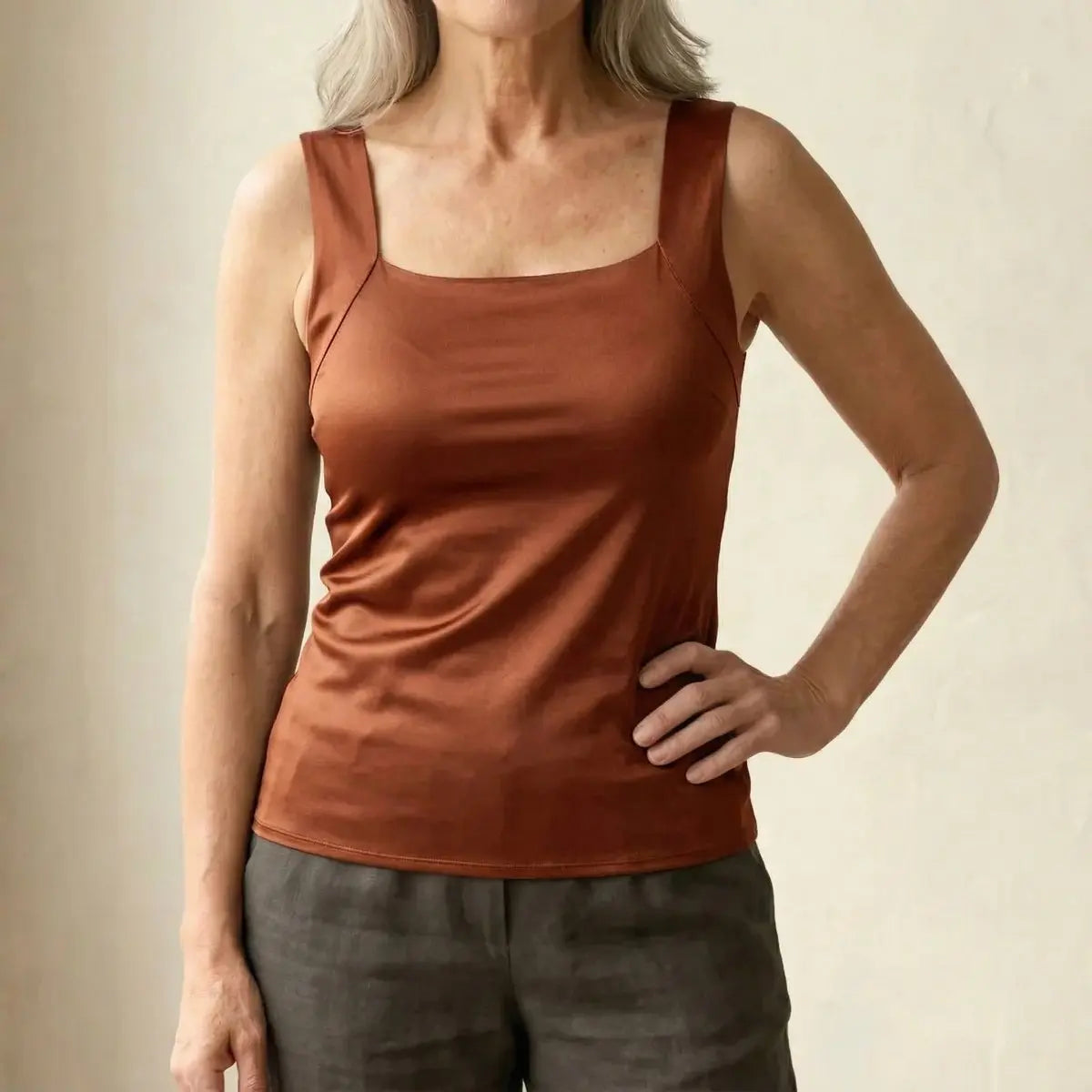 Willow | Women's Square Neck Built In Bra Sleeveless Vest Top with Linen for Evening