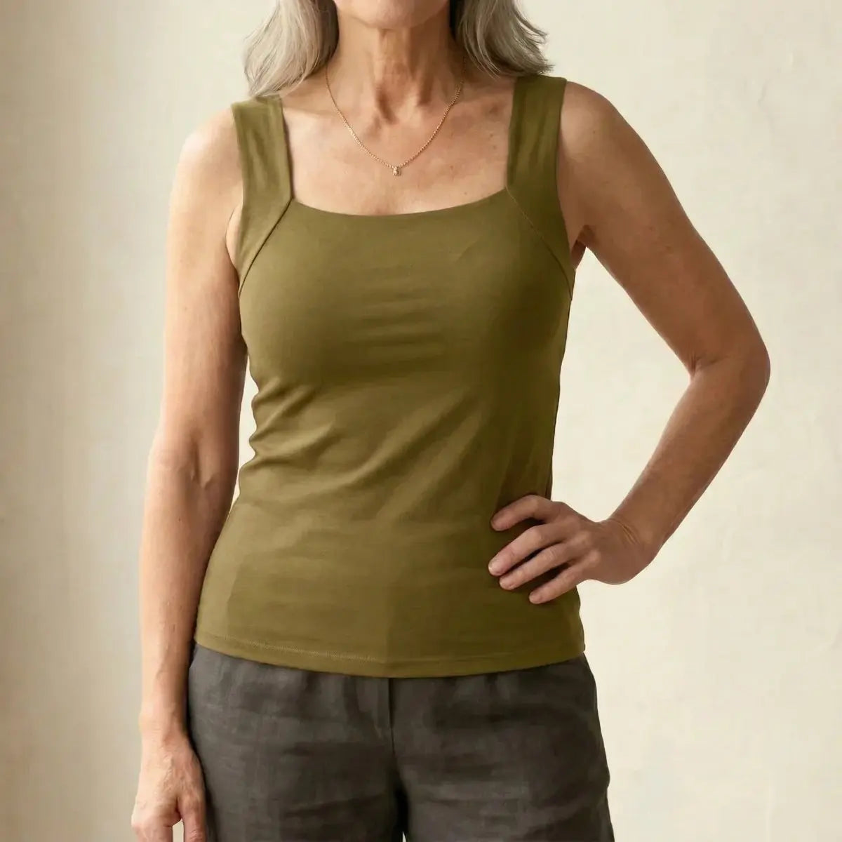Willow | Women's Square Neck Built In Bra Sleeveless Vest Top with Linen for Evening
