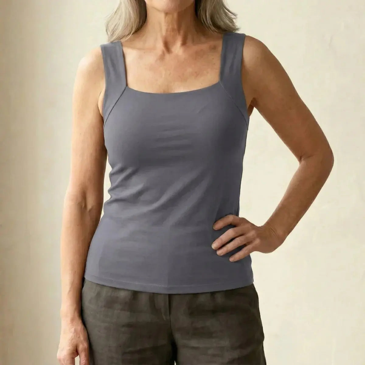Willow | Women's Square Neck Built In Bra Sleeveless Vest Top with Linen for Evening