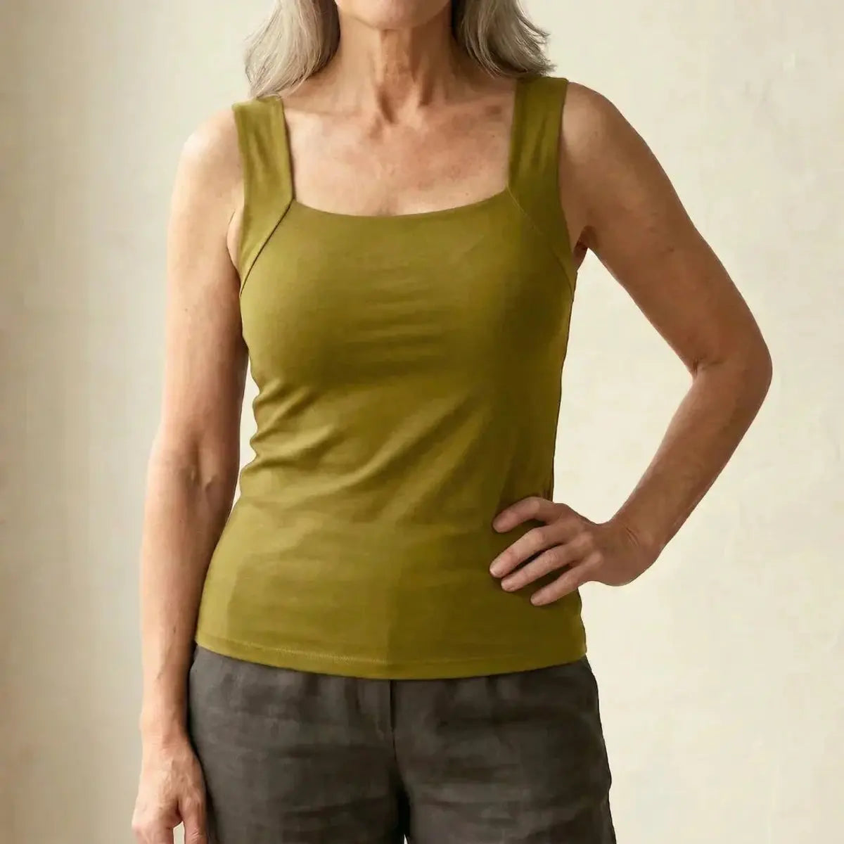 Willow | Women's Square Neck Built In Bra Sleeveless Vest Top with Linen for Evening
