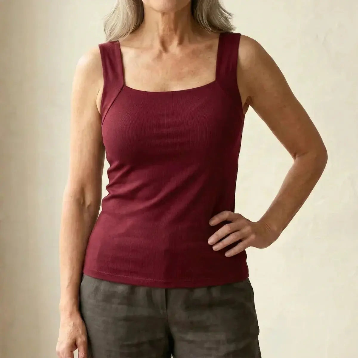 Willow | Women's Square Neck Built In Bra Sleeveless Vest Top with Linen for Evening