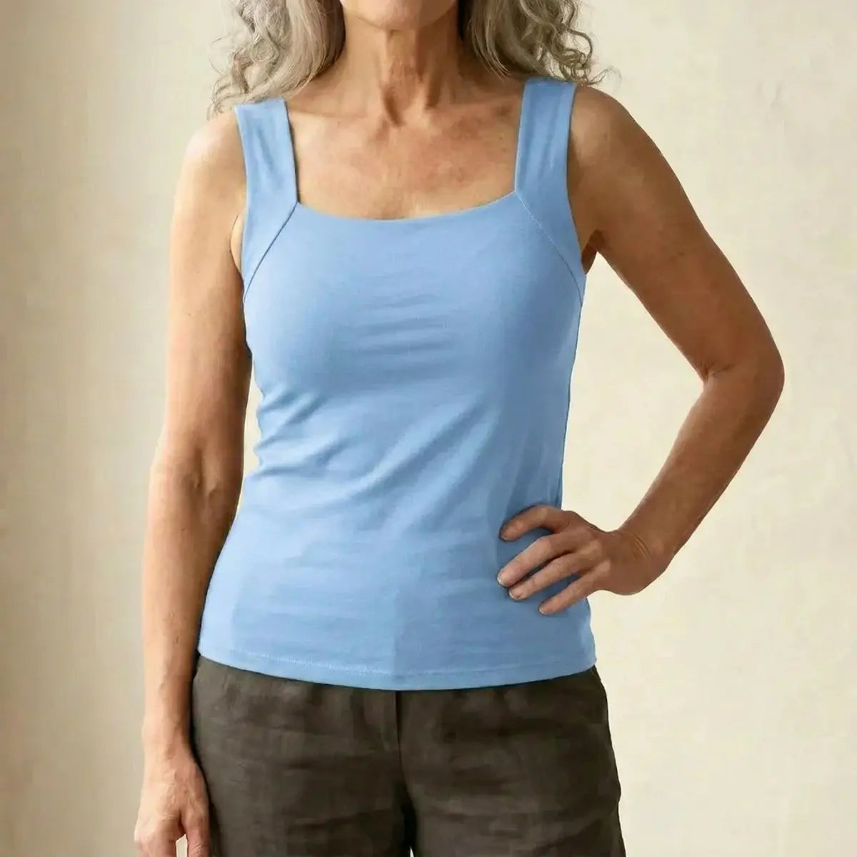 Willow | Women's Square Neck Built In Bra Sleeveless Vest Top with Linen for Evening