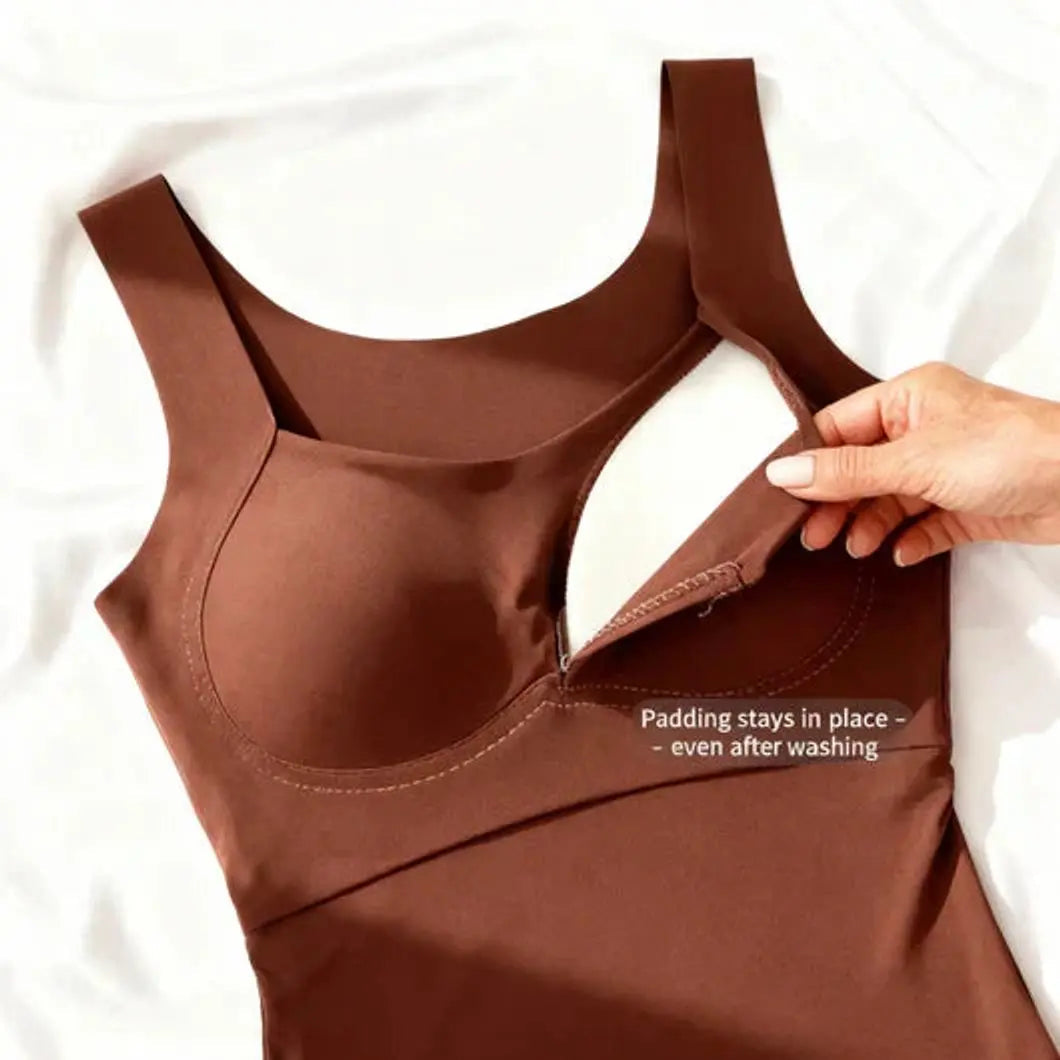 Willow | Women's Square Neck Built In Bra Sleeveless Vest Top with Linen for Evening