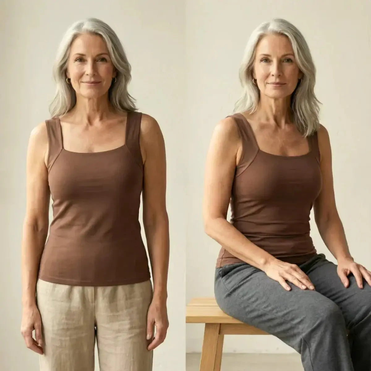 Willow | Women's Square Neck Built In Bra Sleeveless Vest Top with Linen for Evening
