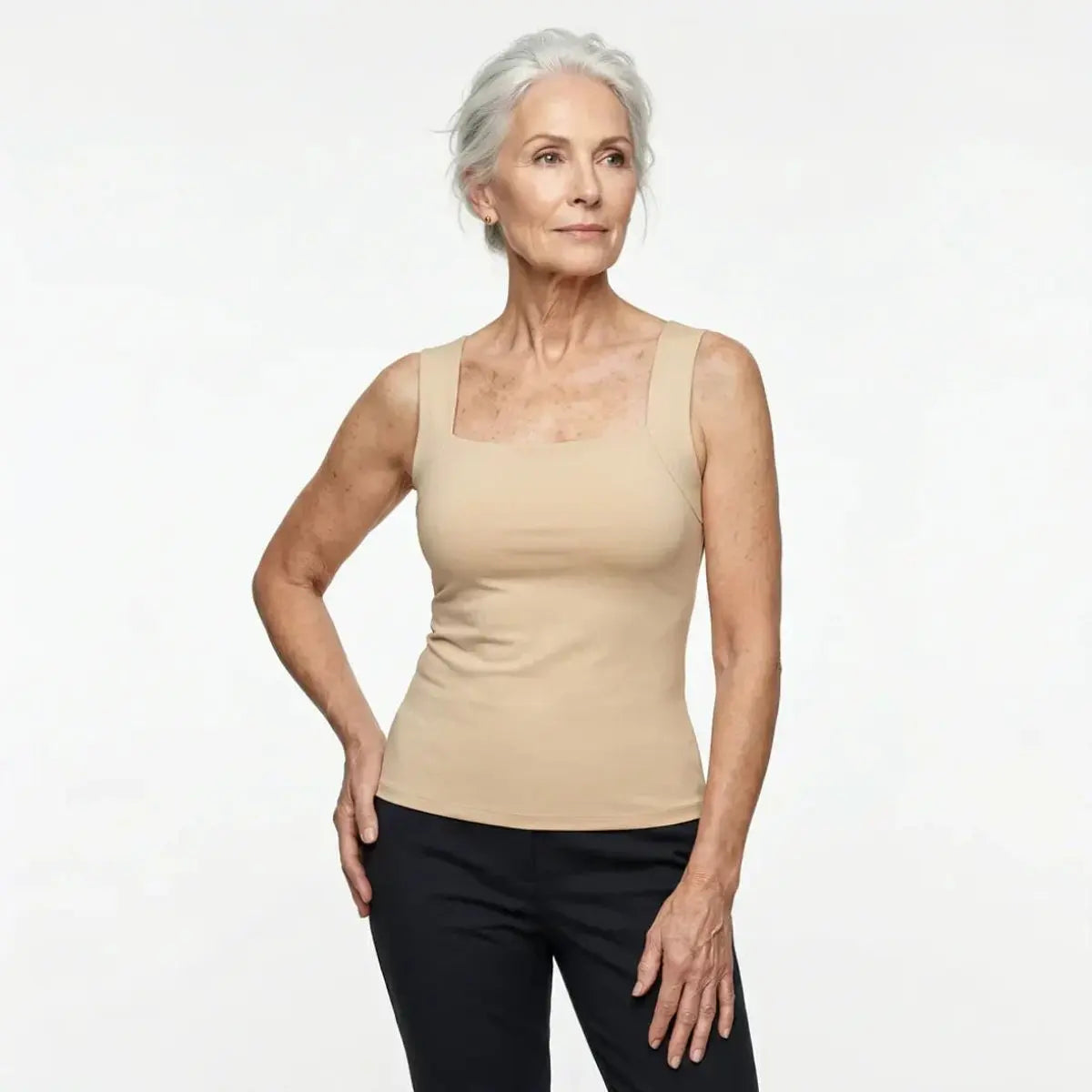 Willow | Women's Square Neck Built In Bra Sleeveless Vest Top with Linen for Evening