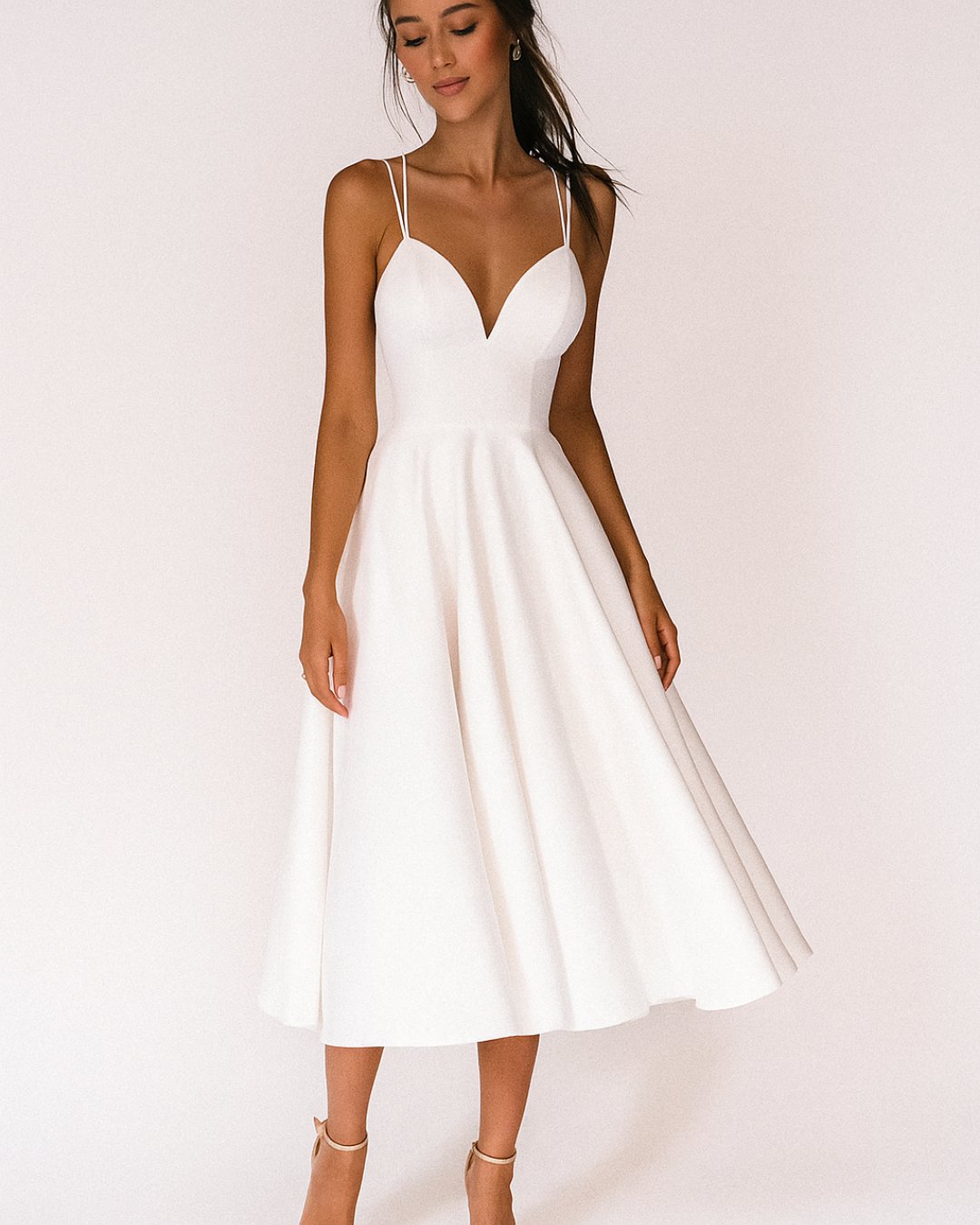 Tessa | Women's Sweetheart Midi Spaghetti Strap Wedding Guest Dress Gown with A-Line
