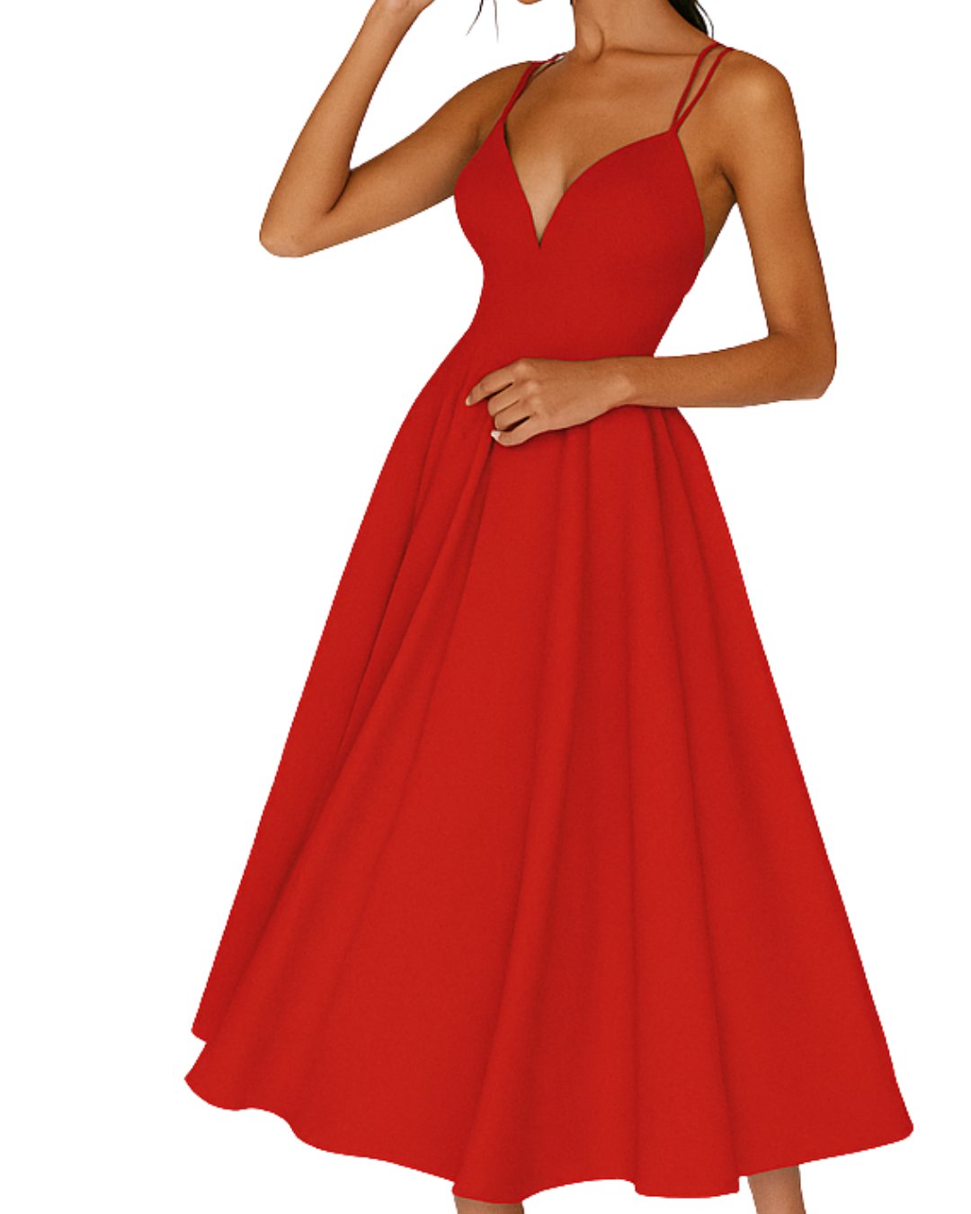 Tessa | Women's Sweetheart Midi Spaghetti Strap Wedding Guest Dress Gown with A-Line