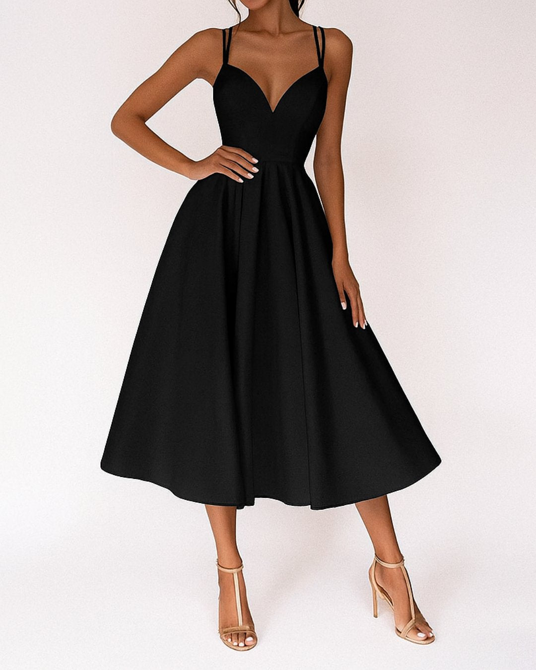 Tessa | Women's Sweetheart Midi Spaghetti Strap Wedding Guest Dress Gown with A-Line