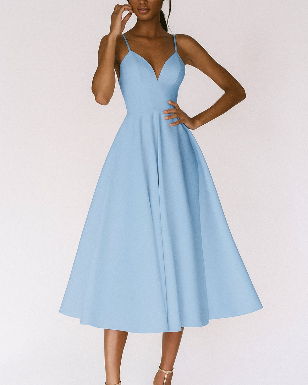 Tessa | Women's Sweetheart Midi Spaghetti Strap Wedding Guest Dress Gown with A-Line