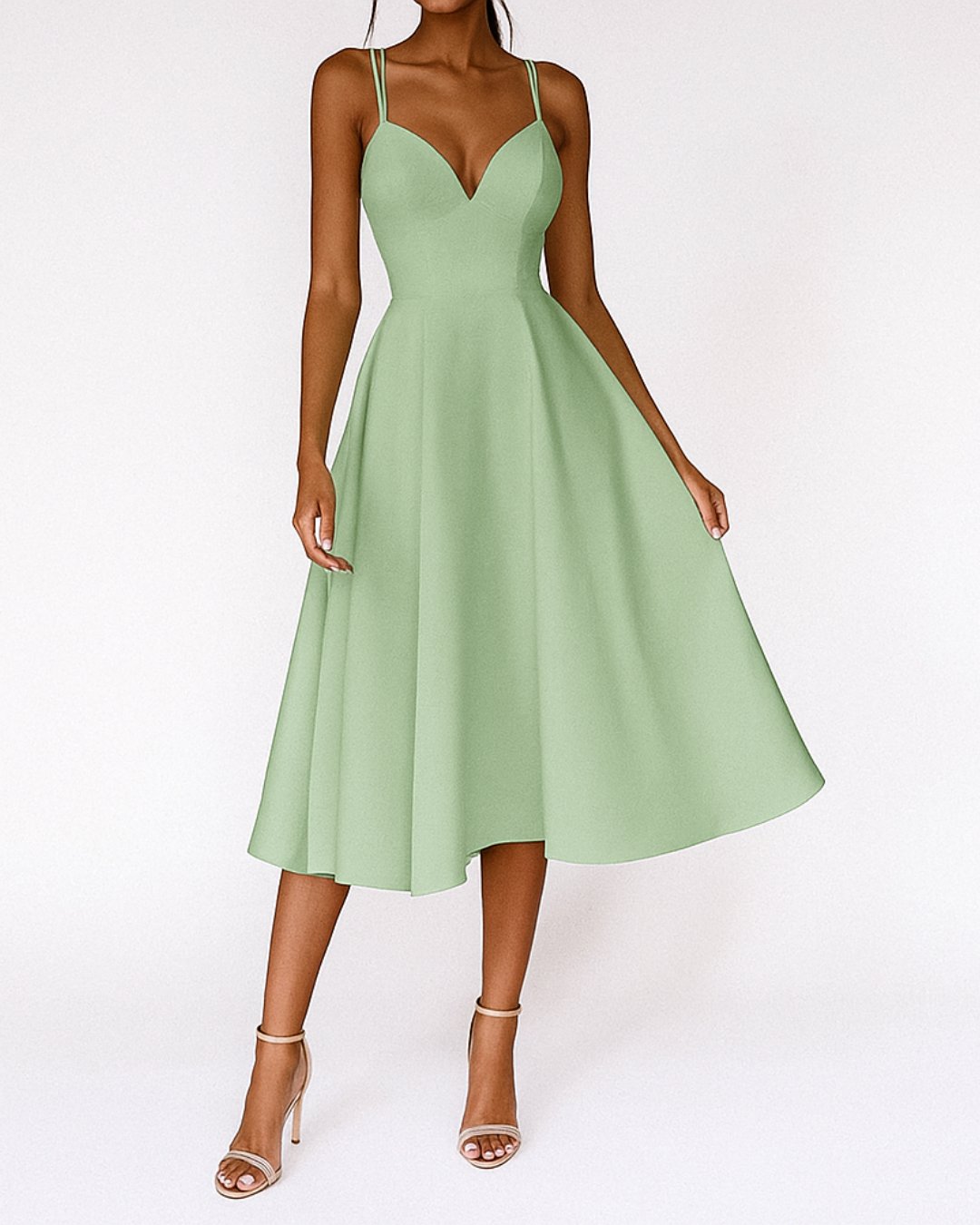 Tessa | Women's Sweetheart Midi Spaghetti Strap Wedding Guest Dress Gown with A-Line