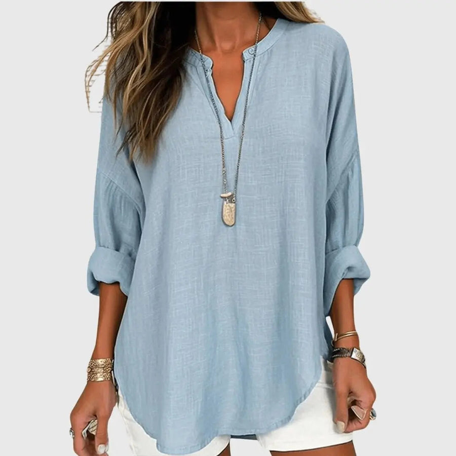 Silke | Women's V Neck Tunic Blouse Long Sleeve with Casual Everyday