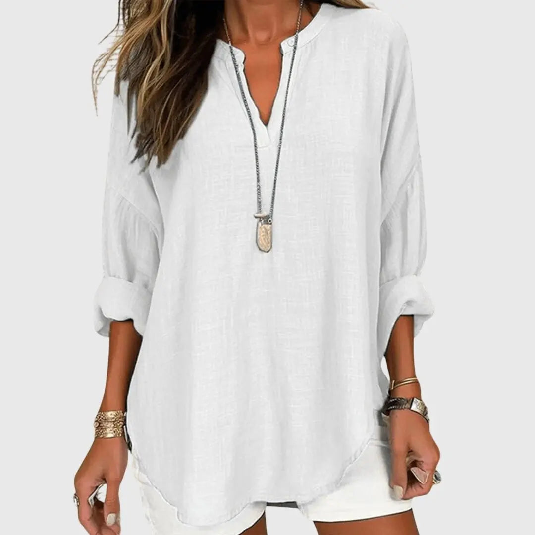 Silke | Women's V Neck Tunic Blouse Long Sleeve with Casual Everyday