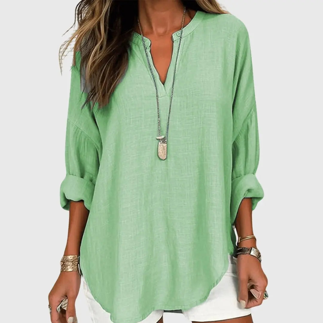 Silke | Women's V Neck Tunic Blouse Long Sleeve with Casual Everyday