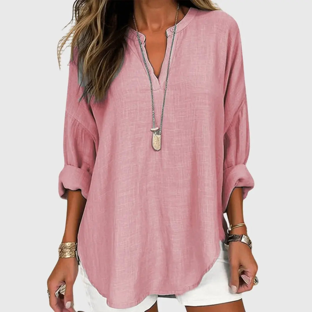 Silke | Women's V Neck Tunic Blouse Long Sleeve with Casual Everyday