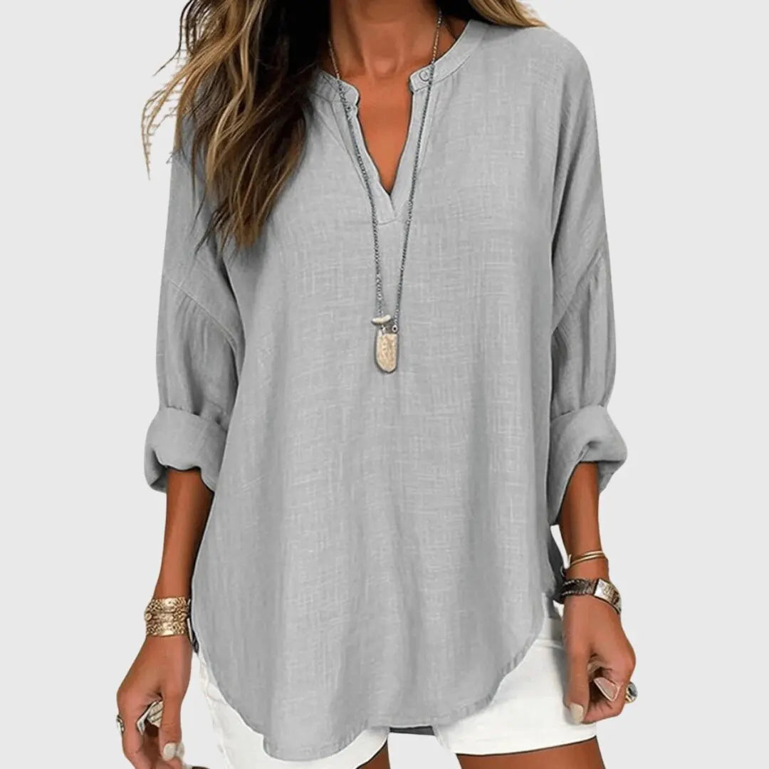 Silke | Women's V Neck Tunic Blouse Long Sleeve with Casual Everyday